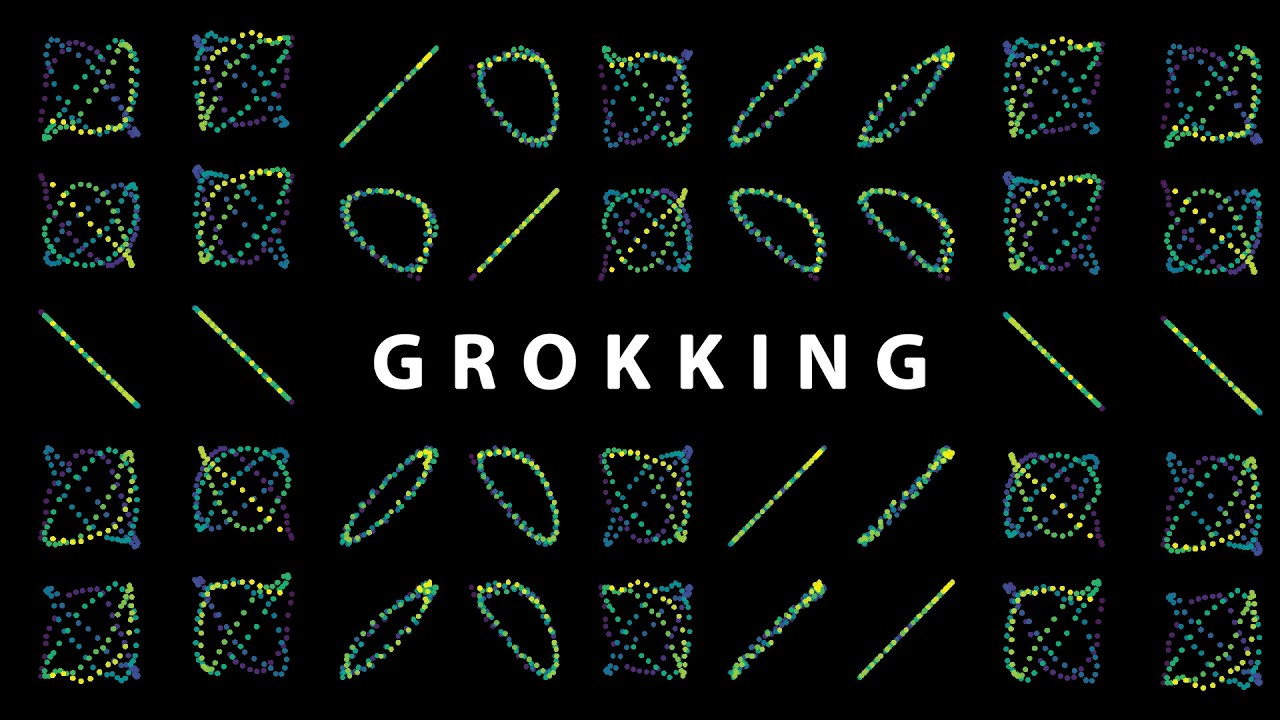 Welch Labs video thumbnail showing geometric patterns around the word Grokking
